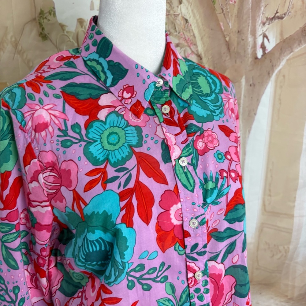 Talbots Floral Button-Up Shirt in Pink and Green - Picture 3 of 11